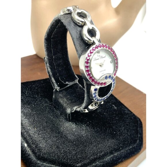 Lucien Piccard Women's Watch Swiss Quartz Blue Red Gemstone Steel 22mm Petite - Picture 13 of 13